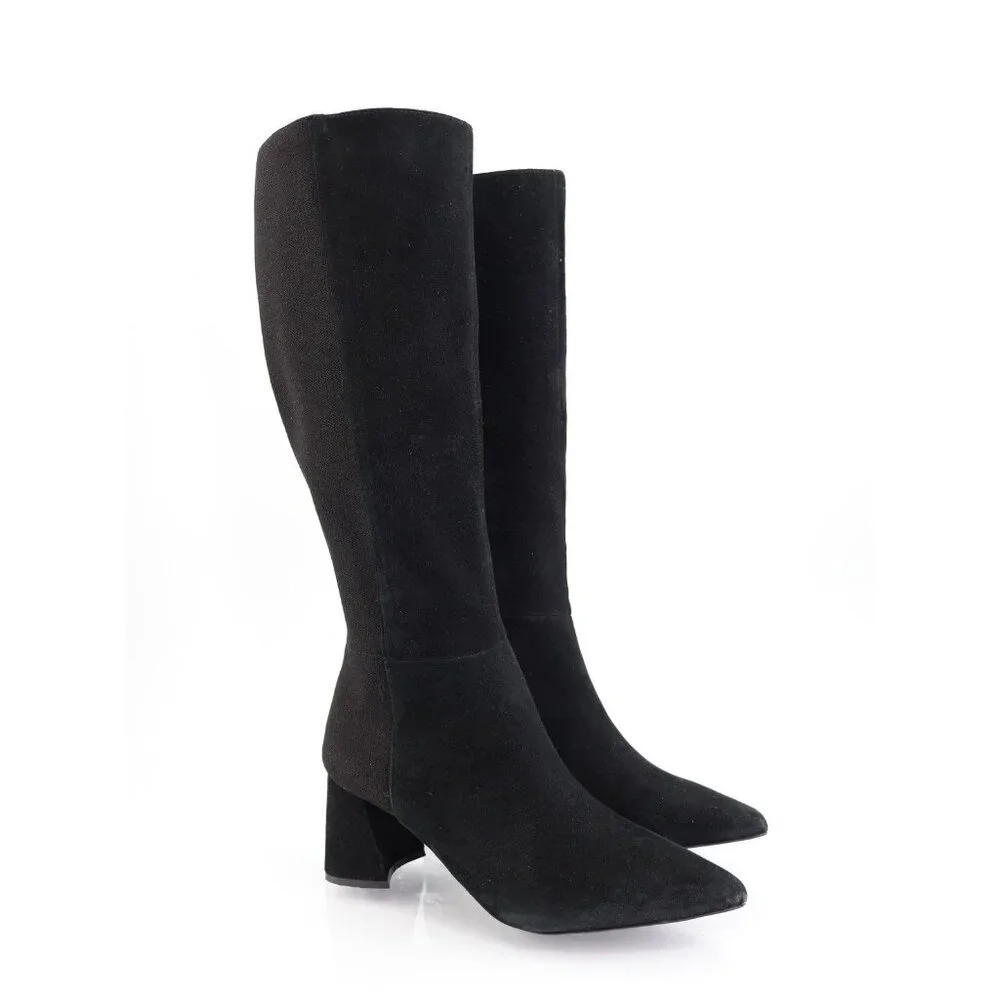 Gentle Souls by Kenneth Cole Dionne Black Suede Knee High Boots Block Heel 9.5
